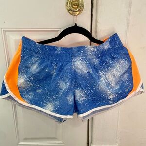 Nike Dri Fit Blue and Orange Galaxy Print Tempo Women's Athletic Running Shorts